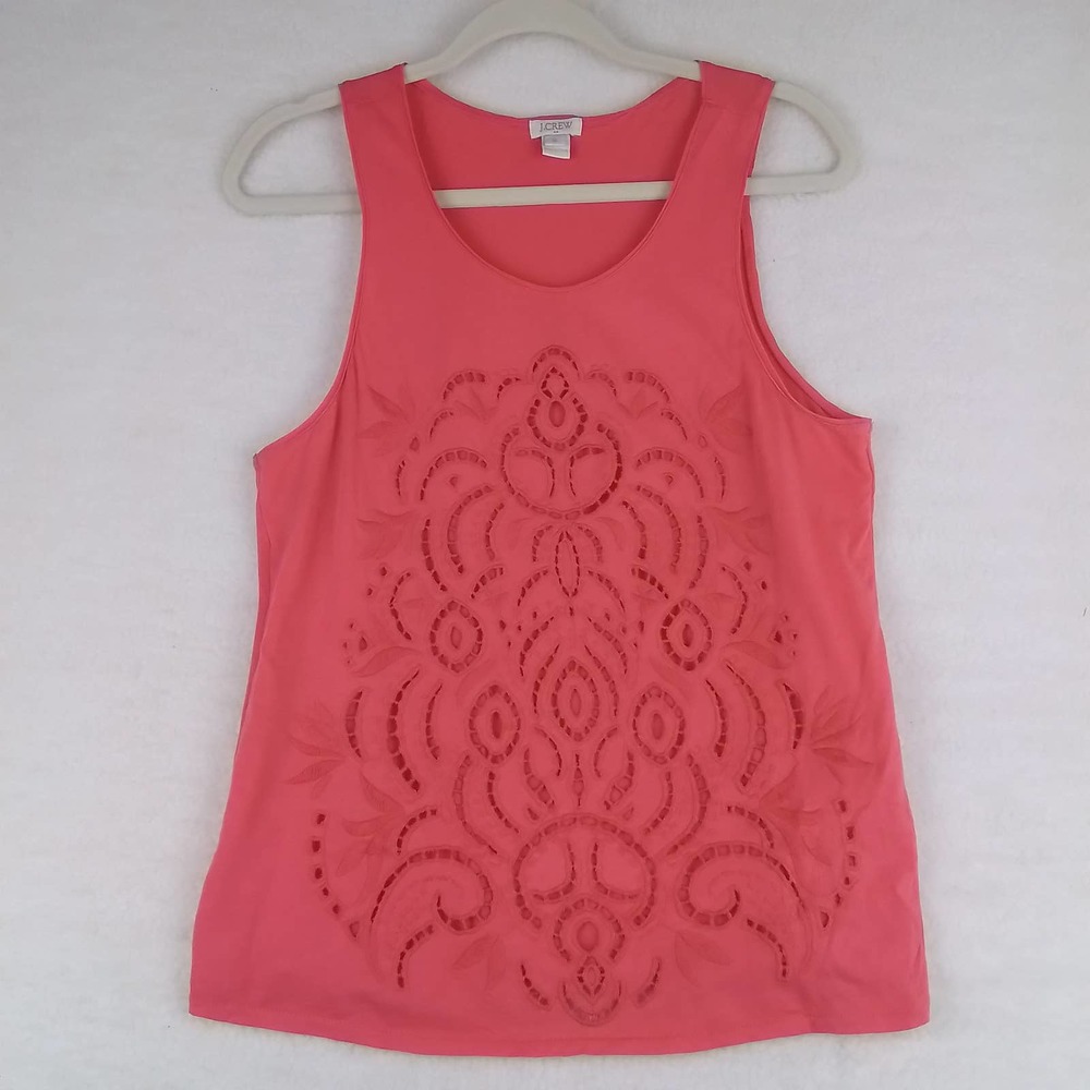 J. Crew Causal Tank Top Size Small in Pink‎ w/ Embroidered Cutout Design